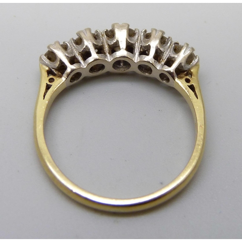 7041 - An 18ct gold and five stone diamond ring, 3.5g, N, over 1 carat total diamond weight