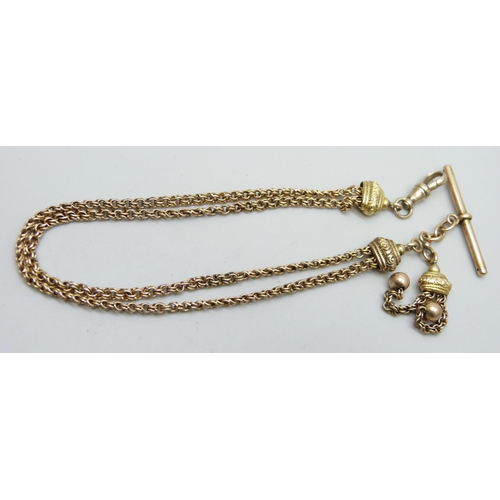 7048 - A yellow metal Albertina chain, 16.1g, 24cm clip to T-bar