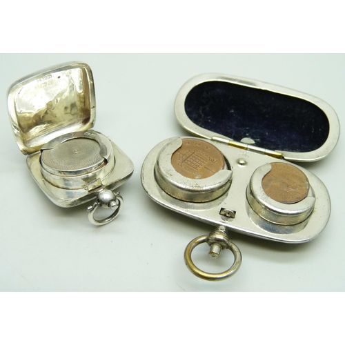 7067 - A silver sovereign case, Birmingham 1912, and a double sovereign case