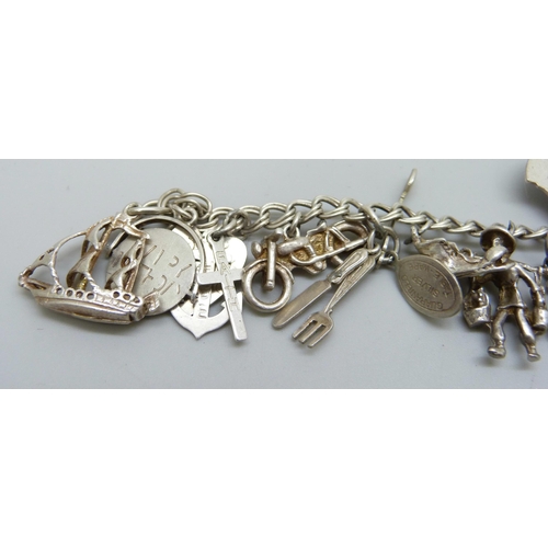 7090 - Four silver charm bracelets, 101g, two require fasteners