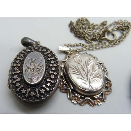 7105 - Five silver lockets including one Victorian