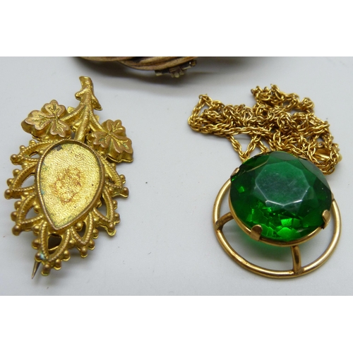 7125 - Jewellery; including a diamond set bangle, one other bangle, a mourning brooch, an enamelled bird br... 