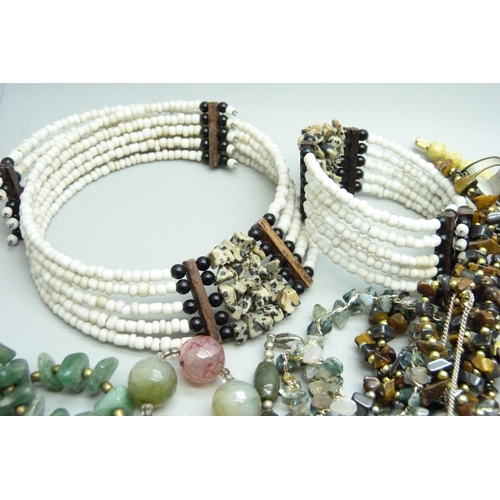 7134 - A collection of bead jewellery including semi-precious stones