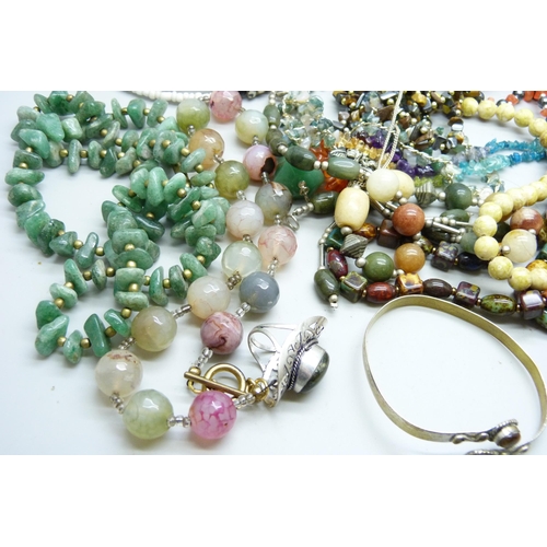 7134 - A collection of bead jewellery including semi-precious stones