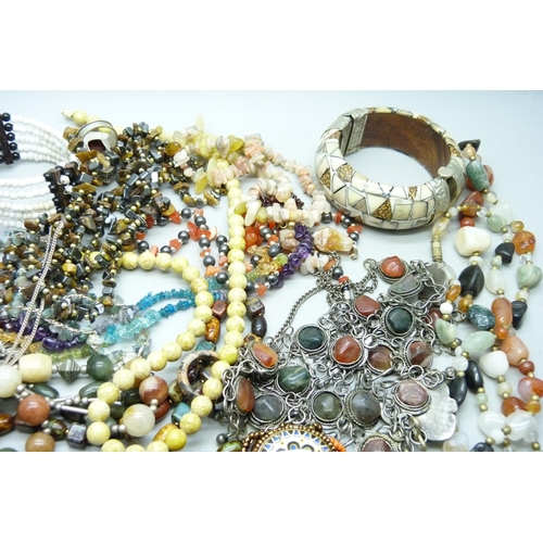 7134 - A collection of bead jewellery including semi-precious stones