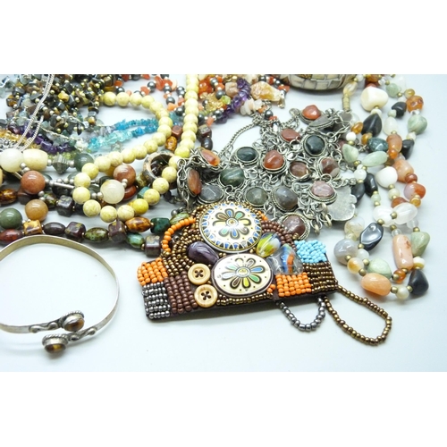 7134 - A collection of bead jewellery including semi-precious stones