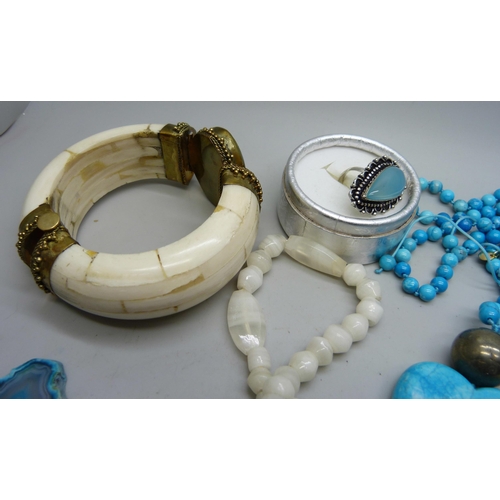 7149 - Turquoise and other bead jewellery, bangle, etc.