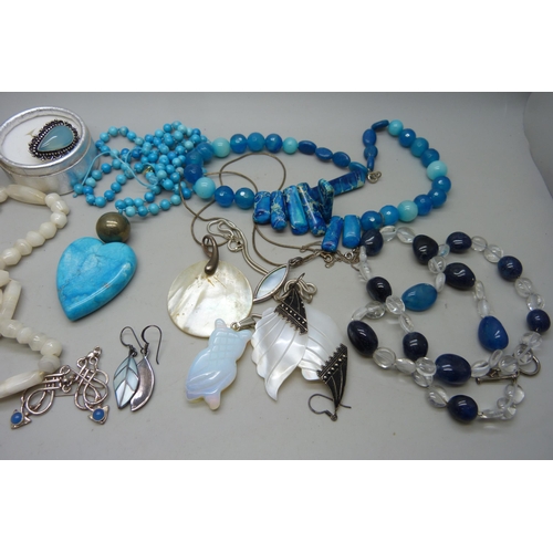 7149 - Turquoise and other bead jewellery, bangle, etc.