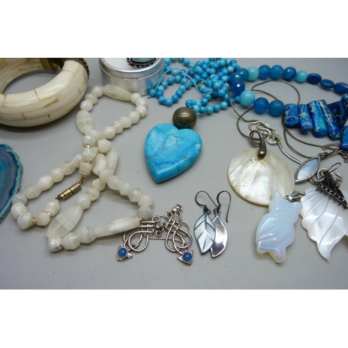 7149 - Turquoise and other bead jewellery, bangle, etc.