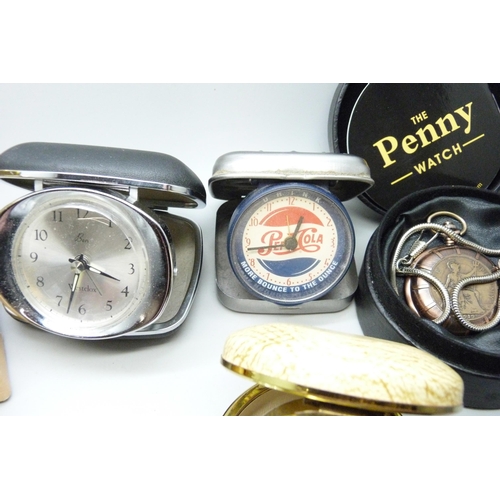 7161 - A collection of travel clocks and wristwatches