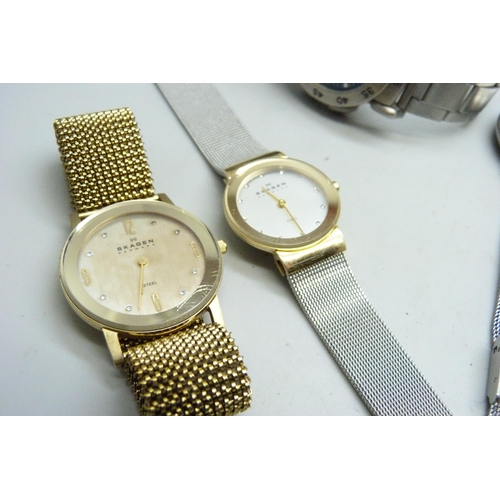 7163 - A collection of lady's and gentleman's watches to include DKNY, Police, Accurist, Skagen, Diesel, et... 