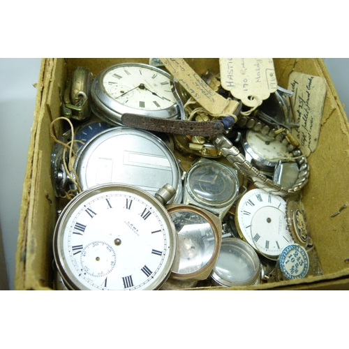 7164 - A collection of pocket watches, movements, parts, glasses, etc.