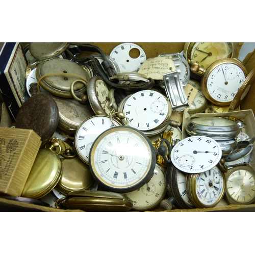 7164 - A collection of pocket watches, movements, parts, glasses, etc.