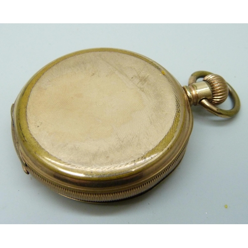 7166 - A gold plated full-hunter pocket watch  with English lever movement