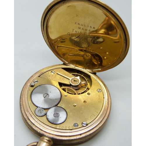 7166 - A gold plated full-hunter pocket watch  with English lever movement