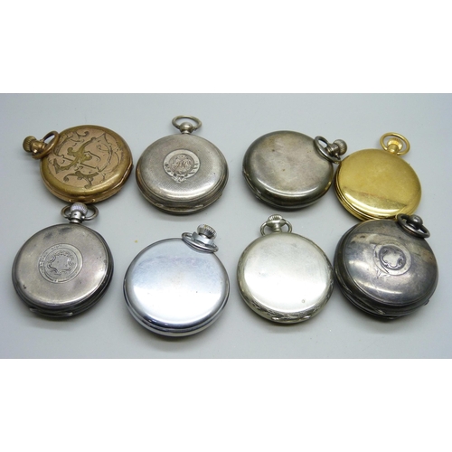 7168 - Four silver cased pocket watches and four other pocket watches