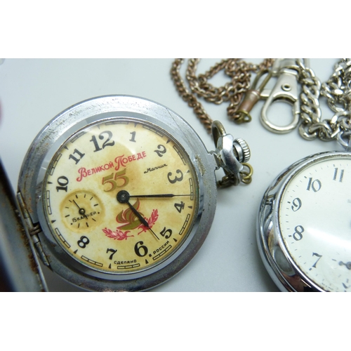 7171 - Four pocket watches including one Russian