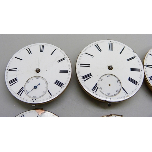 7172 - Five pocket watch movements with diamond end stones