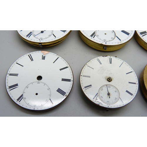 7172 - Five pocket watch movements with diamond end stones