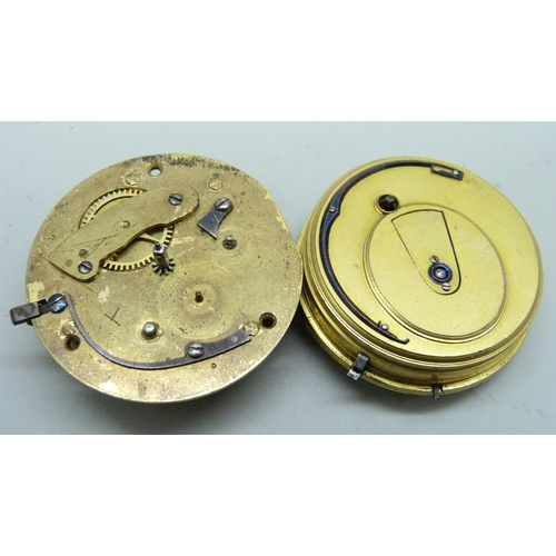 7174 - A pocket watch movement by Robert Rosekell, Liverpool and a verge pocket watch movement (no dial)