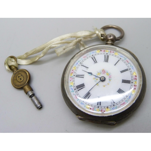 7175 - An 800 silver fob watch with decorative dial