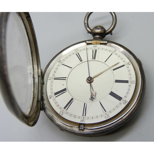 7177 - A silver centre seconds chronograph pocket watch