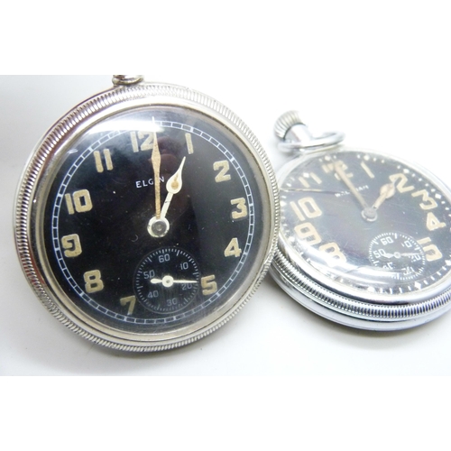 7178 - Two military pocket watches, Waltham and Elgin