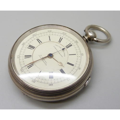 7181 - A Victorian silver cased chronograph pocket watch, Birmingham 1891