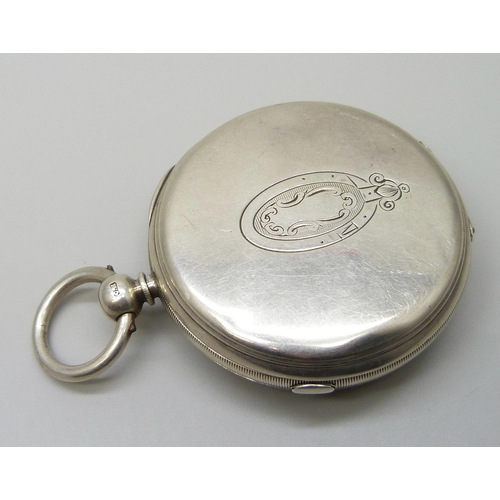 7181 - A Victorian silver cased chronograph pocket watch, Birmingham 1891