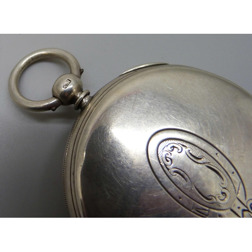 7181 - A Victorian silver cased chronograph pocket watch, Birmingham 1891