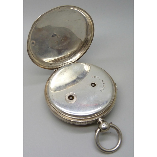 7181 - A Victorian silver cased chronograph pocket watch, Birmingham 1891