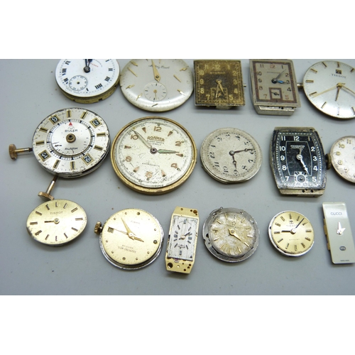 7183 - A collection of lady's and gentleman's wristwatch movements to include Roamer, Tissot, Raymond Weil,... 