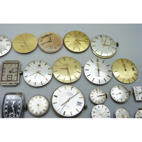 7183 - A collection of lady's and gentleman's wristwatch movements to include Roamer, Tissot, Raymond Weil,... 