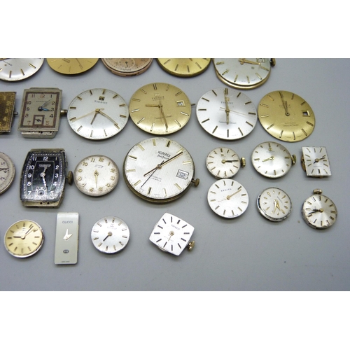 7183 - A collection of lady's and gentleman's wristwatch movements to include Roamer, Tissot, Raymond Weil,... 