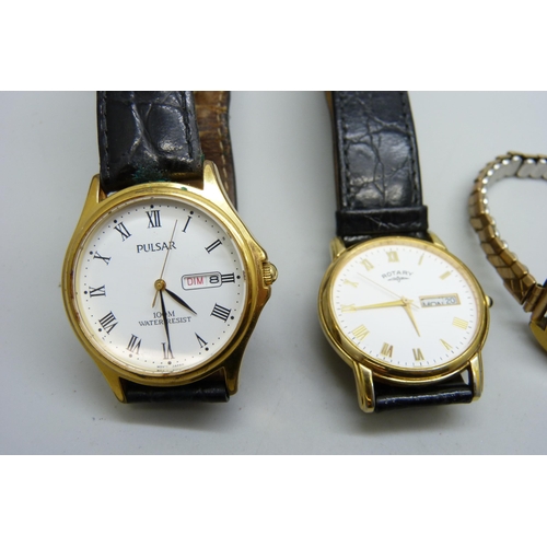 7190 - Four wristwatches, Rotary, Pulsar, Accurist and Excalibur