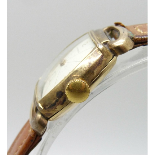 7200 - A 10ct gold filled Longines wristwatch, lacking second hand, 24mm case