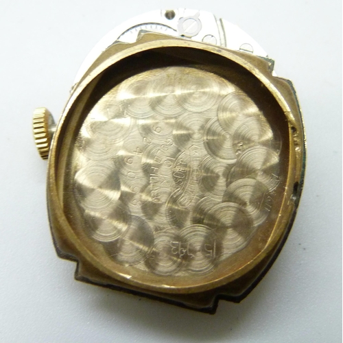 7200 - A 10ct gold filled Longines wristwatch, lacking second hand, 24mm case