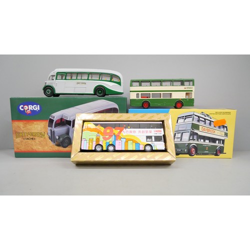 2257 - Three Corgi Toys Model Vehicles, Kowloon Motor Bus, Nottingham City Transport bus and Grey Green AEC... 