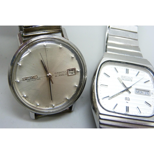 7222 - A Seiko quartz day/date wristwatch and a Seiko date wristwatch