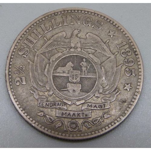 7223 - Coins; a 1895 South Africa silver 2½ shilling, (rare high grade coin)