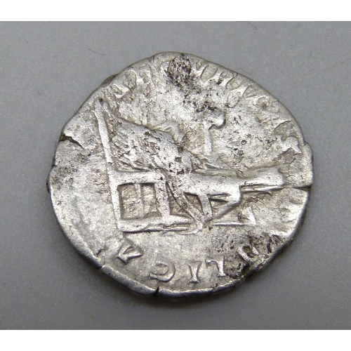 7225 - Coins; an ancient silver Denarius Septimius Severus (193-211AD), Laureate bust, reverse Securitas se... 