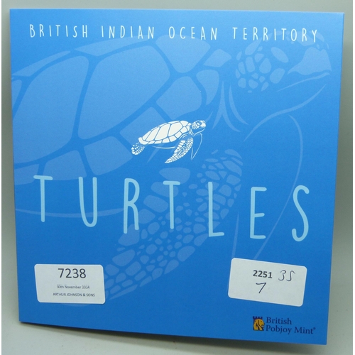 7238 - British Indian Ocean Territory; Turtles - five 50 pence coin collection in presentation pack Cupro N... 