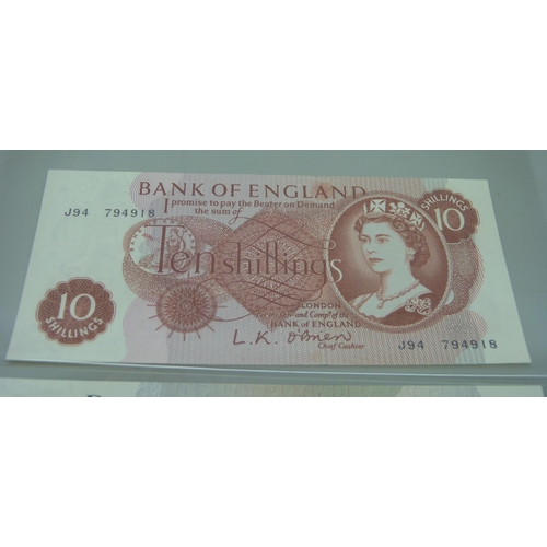 7241 - A 10/- (shillings) note, chief cashier, L.K. O.Brien, a £1 Note, O'Brien, a £5 note, Elizabeth Fry, ... 