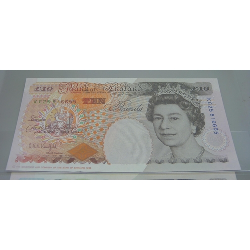 7243 - A £1 note (Sir Isaac Newton 1642-1727) chief cashier J.O. Page, a £5 Note - George Stephenson 1781-1... 