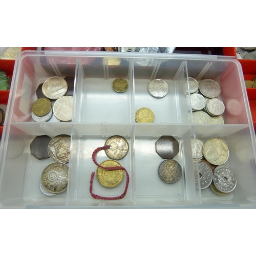 7246 - A collection of British and foreign coinage, German WWII period coins, US coins, a replica German me... 