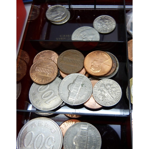 7246 - A collection of British and foreign coinage, German WWII period coins, US coins, a replica German me... 