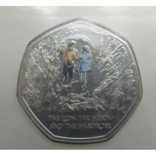 7247 - The Royal Mint, The Snowman 50p pence in colour coin, brilliant uncirculated, and The Royal Mint, Na... 