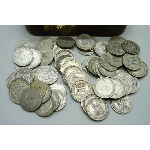 7248 - A collection of pre 1947 silver sixpences, over 150, (411g)