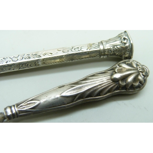 7260 - A silver Yard-O-Led pencil, a propelling pencil, a small Victorian silver knife and a similar but un... 