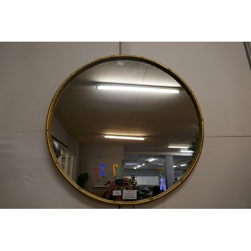 3003 - A gold painted circular bamboo effect mirror